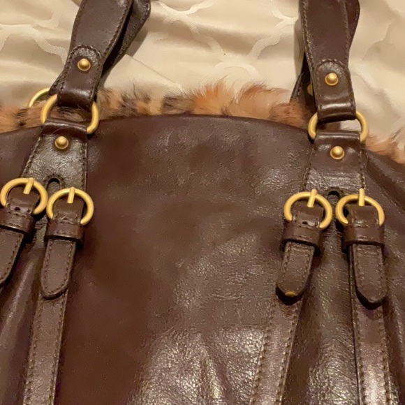 Genuine Leather & Fur Large Handbag Leopard print real fur One-of-a-Kind Satchel - Picture 15 of 16